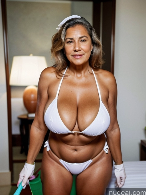 related ai porn images free for Milf One Busty Huge Boobs Thick Tanned Skin Brazilian Front View Maid Bikini Thong 80s