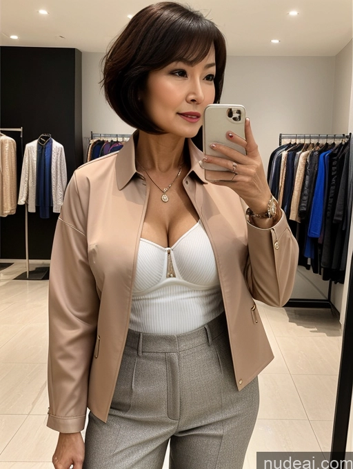 related ai porn images free for Milf Two Perfect Body Perfect Boobs Beautiful 70s Short Hair Chinese Mall Blouse Bra Casual Jacket Suit Stylish Secretary Professor Cleavage Detailed Sexy Face Shirt