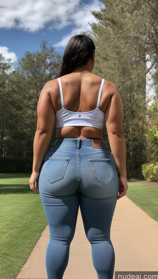 ai nude image of a woman in jeans and a white top is standing on a sidewalk pics of Athlete Big Ass Big Hips Jeans