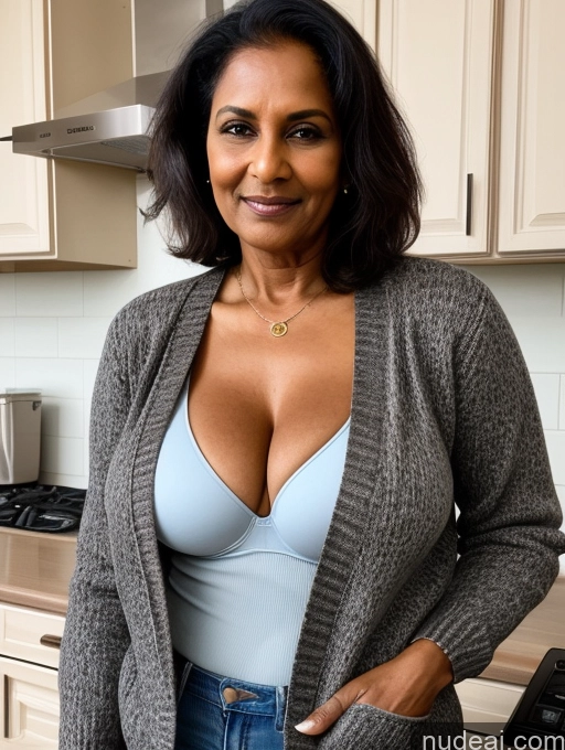 related ai porn images free for Milf Two Perfect Boobs Perfect Body Dark Skin 70s Indian Kitchen Bra Jacket Jeans Professor Secretary Sweater Cleavage Partially Nude Detailed