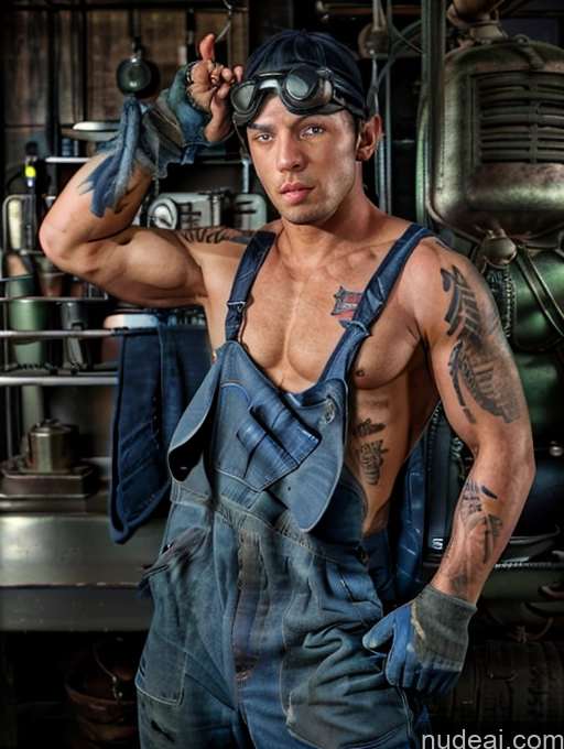 related ai porn images free for Athlete Blue Hair Tattoos Lipstick Front Facing Full Body Mechanicoveralls, Naked Overalls, Gloves, Goggles On Head, Baseball Cap, Backwards Hat,