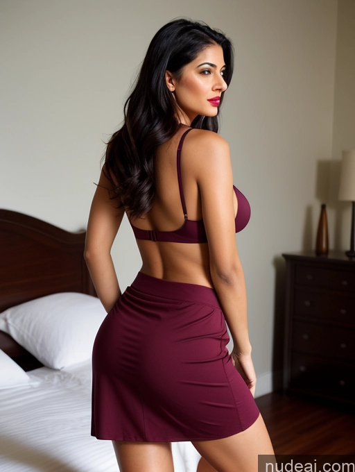 ai nude image of araffe woman in a purple dress standing on a bed pics of Woman One Perfect Boobs Beautiful Lipstick Big Ass Abs Perfect Body 30s Seductive Black Hair Indian Bedroom Spreading Legs Long Skirt Polo Shirt Sexy Face Busty Long Hair Back View Wine