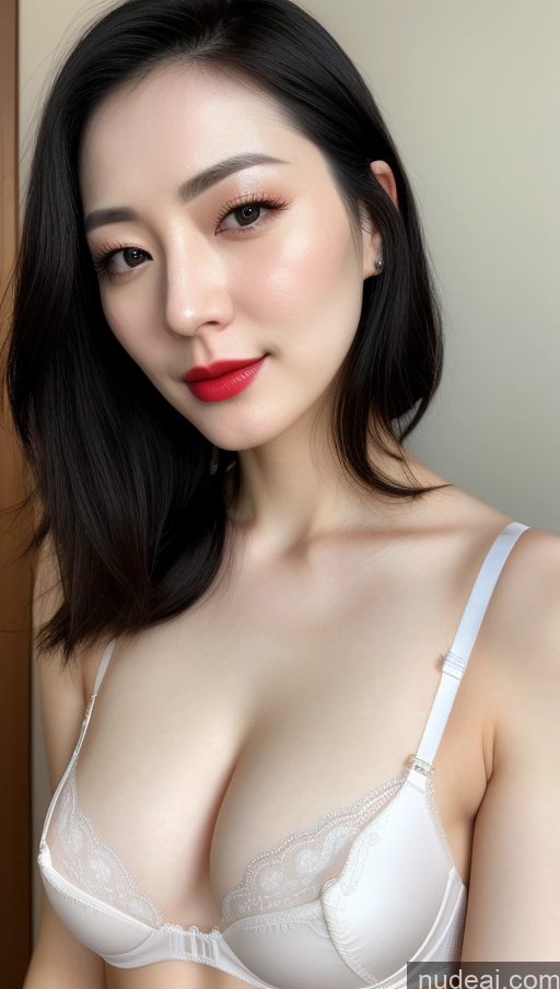 related ai porn images free for Woman One Beautiful Close-up View Fairer Skin Black Hair Slicked Small Tits Lipstick 30s Korean Bra