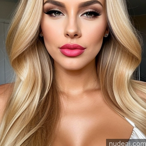 ai nude image of a close up of a woman with long blonde hair and pink lipstick pics of Spanish Long Hair 20s Blonde Perfect Boobs Miss Universe Model Pouting Lips Dress