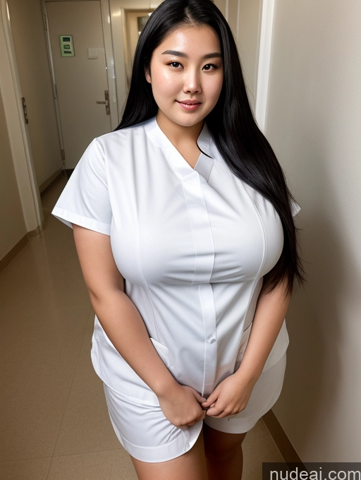 ai nude image of arafed woman in a white shirt and short skirt standing in a hallway pics of Chubby Huge Boobs 18 Black Hair Long Hair Chinese Hospital Cumshot Nun Nurse