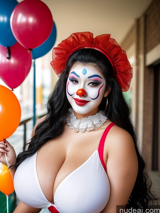 ai nude image of araffe dressed as a clown with balloons and a red hat pics of Woman Huge Boobs Beautiful Big Ass 18 Black Hair Long Hair Chinese Clown Chubby