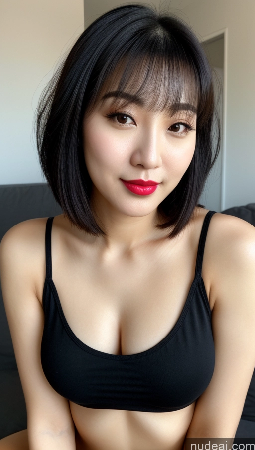 related ai porn images free for Woman One Beautiful Lipstick 30s Black Hair Close-up View Korean Small Tits Tank Top Bobcut