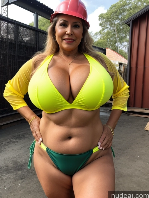 ai nude image of a close up of a woman in a bikini and hard hat pics of Milf One Busty Huge Boobs Thick Tanned Skin 70s Microkini Thong Brazilian Construction Worker Vampire Lumberjack