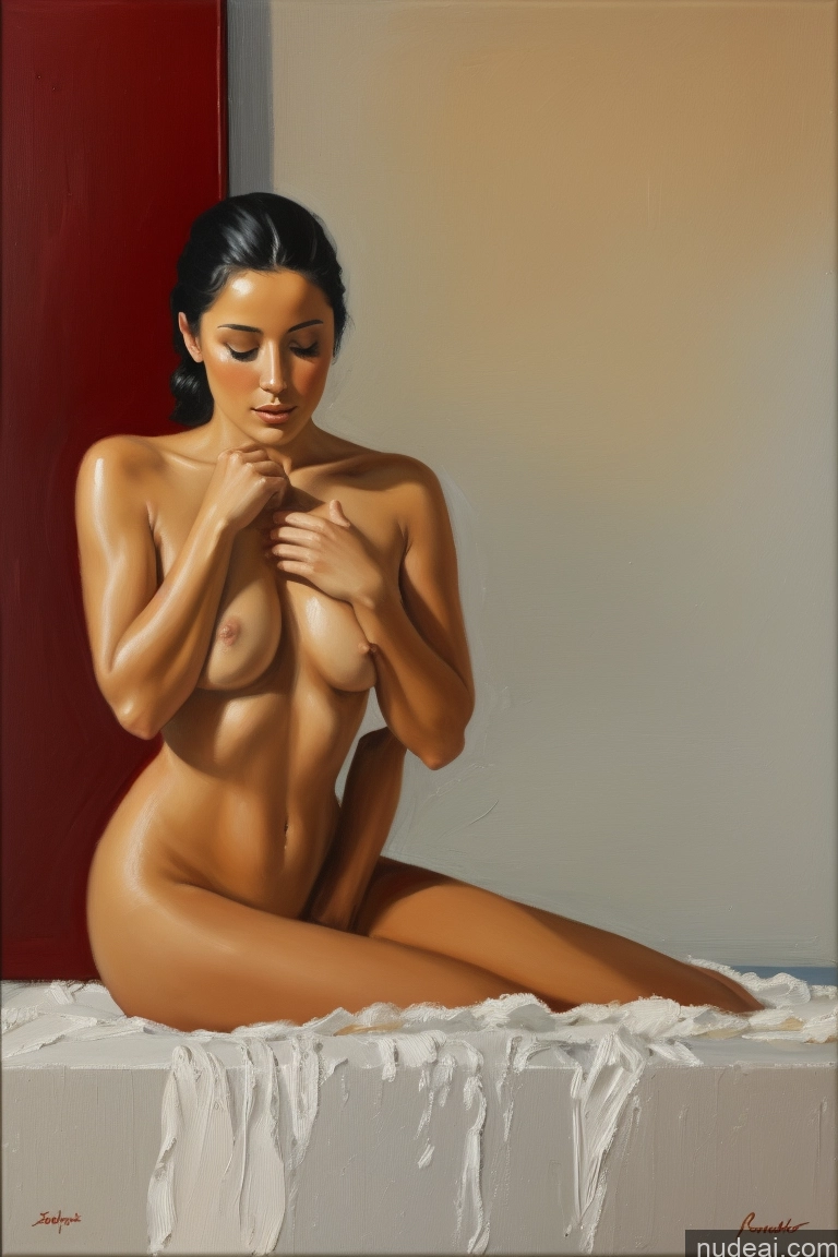 ai nude image of painting of a nude woman sitting on a bed with a red wall behind her pics of SidelessLeotard Portuguese Painting