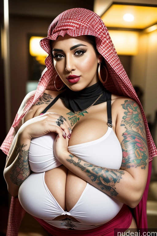 ai nude image of araffe woman with tattoos and a scarf on her head pics of Woman Busty Huge Boobs Tattoos Lipstick Big Ass Thick Arabic Cosplay