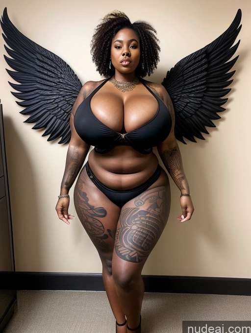 ai nude image of a woman with large breasts and black wings standing in a room pics of Woman Busty Huge Boobs Tattoos Big Ass Thick African Angel