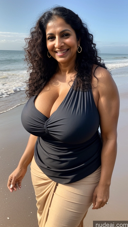 ai nude image of arafed woman in a black top and tan skirt on the beach pics of Milf Busty Huge Boobs Beautiful Tattoos Muscular Big Ass Abs Thick Fat Big Hips Tall Dark Skin Working Out Sexy Face Indian Front View Black Hair Blouse Sari Curly Hair Beach 50s Happy