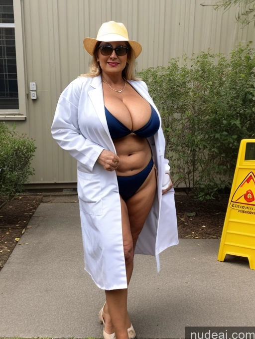 ai nude image of araffe woman in a white lab coat and hat posing for a picture pics of Milf One Busty Huge Boobs Tanned Skin 70s Egyptian Front View Microkini Thong Vampire Thick Lab Coat Construction Worker