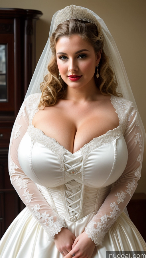 ai nude image of araffed woman in a wedding dress posing for a picture pics of Huge Boobs Busty Perfect Boobs Beautiful Big Ass Lipstick Thick Big Hips Perfect Body Fairer Skin Blonde Curly Hair Wedding Victorian Cleavage 18