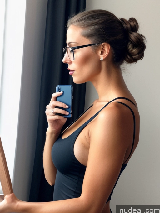 related ai porn images free for Woman One Short Glasses Perfect Boobs Tanned Skin Skinny Lipstick 20s Serious Brunette Hair Bun Scandinavian Mirror Selfie Bedroom Side View Goth Cleavage