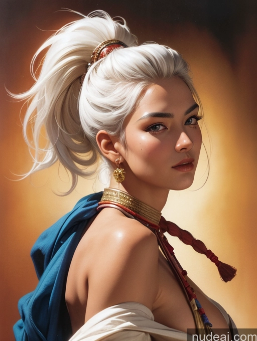 ai nude image of arafed woman with a blue cape and a red necklace pics of Tanned Skin Front View Traditional Art By Boris Vallejo Boris Vallejo Art Style White Hair Asian