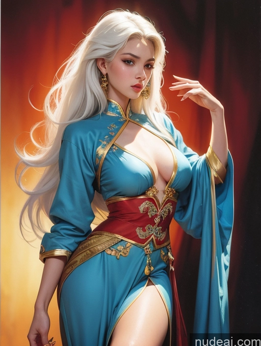 ai nude image of a close up of a woman in a blue dress with a red belt pics of Traditional Art By Boris Vallejo Boris Vallejo Art Style White Hair Long Hair Vietnamese Small Tits Dynamic View