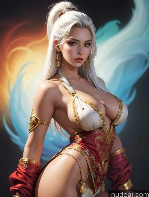 ai nude image of arafed woman in a corset and red outfit posing for a picture pics of Traditional Art By Boris Vallejo Boris Vallejo Art Style White Hair Small Tits Dynamic View Indonesian