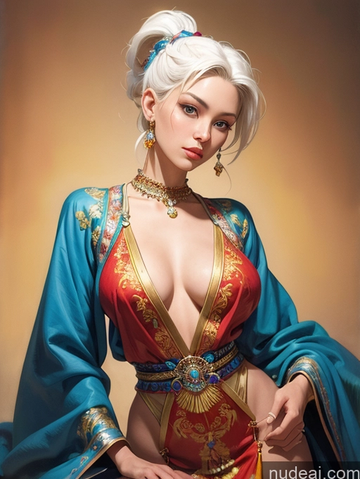 ai nude image of araffed woman in a red and blue outfit posing for a picture pics of Traditional Art By Boris Vallejo Boris Vallejo Art Style White Hair Dynamic View Skinny Short Long Hair Makima, Braided Ponytail Cleavage Jewelry Vietnamese