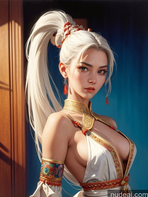 ai nude image of a close up of a woman with long white hair wearing a dress pics of Traditional Art By Boris Vallejo Boris Vallejo Art Style White Hair Dynamic View Skinny Small Tits Vietnamese Makima, Braided Ponytail