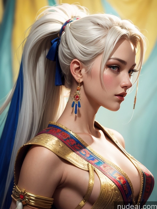 ai nude image of blond woman with blue hair and gold dress posing for a picture pics of Traditional Art By Boris Vallejo Boris Vallejo Art Style White Hair Dynamic View Skinny Small Tits Vietnamese Makima, Braided Ponytail Long Hair