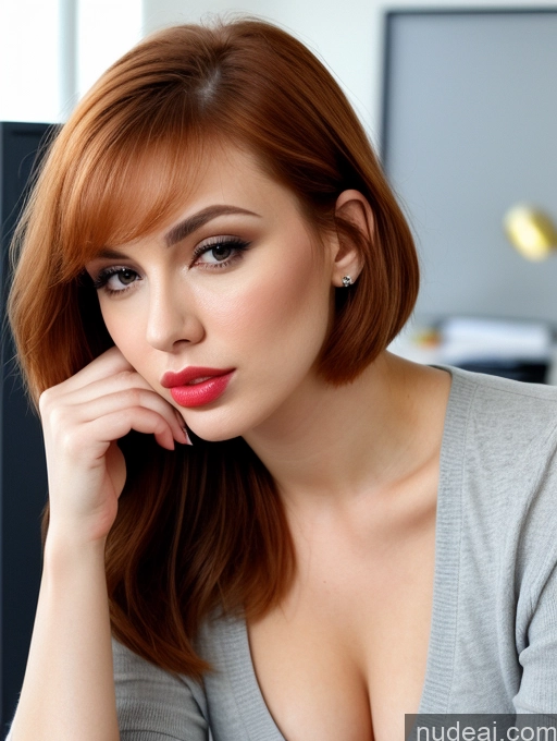 related ai porn images free for Soft + Warm Office Close-up View Casual Bright Lighting Detailed Seductive Pouting Lips 20s Bobcut Ginger