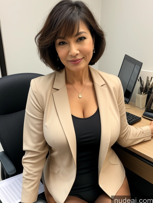 related ai porn images free for Milf Busty Perfect Boobs Beautiful Perfect Body Short Hair 60s Asian Office Blouse Bra Casual Jacket Professor Secretary Stylish Suit Cleavage Partially Nude Detailed Sexy Face