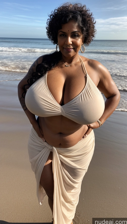 ai nude image of a pregnant woman in a white dress standing on the beach pics of Milf Huge Boobs Beautiful Tattoos Muscular Big Ass Thick Big Hips Tall Curly Hair Dark Skin 60s Seductive Detailed Sexy Face T-pose Indian Busty Blouse Fat Beach Black Hair Sari Front View