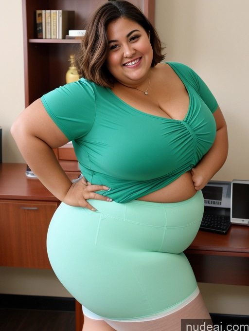 ai nude image of araffe woman in a green top and white shorts posing for a picture pics of Sorority Huge Boobs Fat Big Ass Big Hips Short Tanned Skin 20s Happy Brunette Short Hair Italian Office Blouse Yoga Pants Obese Auntjunev3