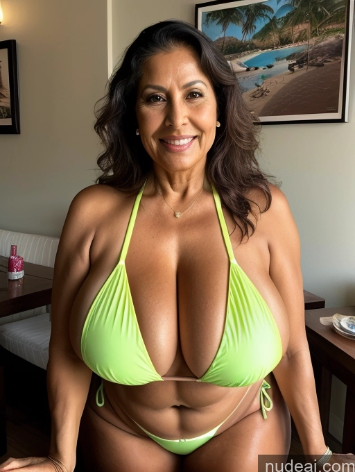 related ai porn images free for Milf One Busty Huge Boobs Thick Tanned Skin Brazilian Front View Microkini Thong 70s Waitress