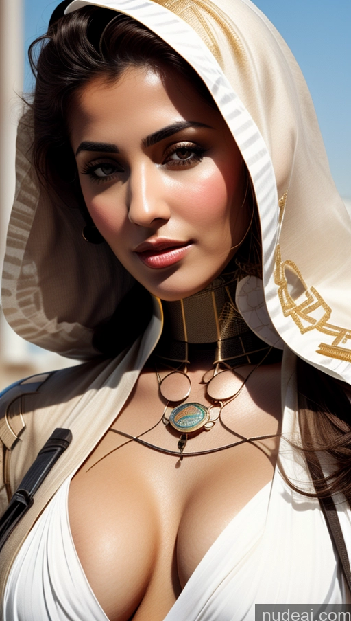 ai nude image of araffe woman in a white dress and a white hood pics of Busty Perfect Boobs Pubic Hair Tanned Skin Arabic Futuristicbot V2 Phoenixdress Huge Tits, Hard Nipples