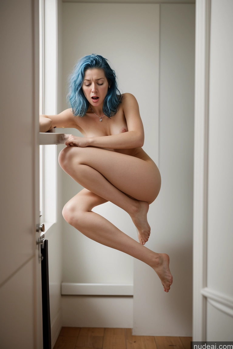 ai nude image of arafed woman with blue hair is sitting on a ledge in a doorway pics of Topless Angry Blue Hair One Fairer Skin Short Small Tits Small Ass 18 Soft + Warm Changing Room Front View Nude Pearl Jewelry Orgasm Spreading Legs Irish Skinny Straight