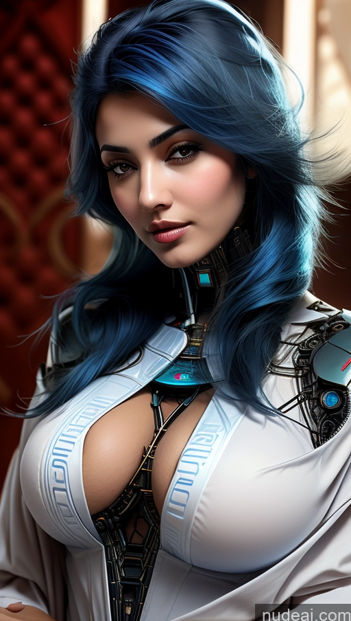 ai nude image of arafed woman with blue hair and a white shirt posing for a picture pics of Busty Perfect Boobs Pubic Hair Tanned Skin Futuristicbot V2 Phoenixdress Huge Tits, Hard Nipples Blue Hair Persian