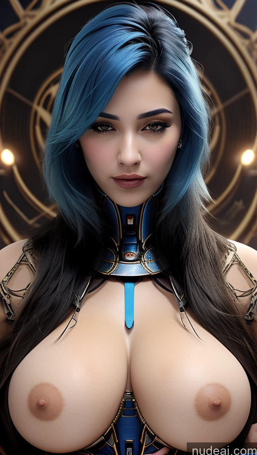 ai nude image of arafed woman with blue hair and a blue sword pics of Busty Perfect Boobs Pubic Hair Tanned Skin Futuristicbot V2 Phoenixdress Huge Tits, Hard Nipples Blue Hair Persian