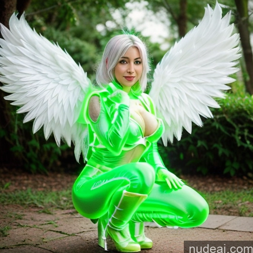 related ai porn images free for Woman Busty Muscular Ginger White Hair Green Hair Front View Angel Cosplay Superhero Neon Lights Clothes: Green Has Wings One Perfect Body 30s Happy Black Science Fiction Style Squatting