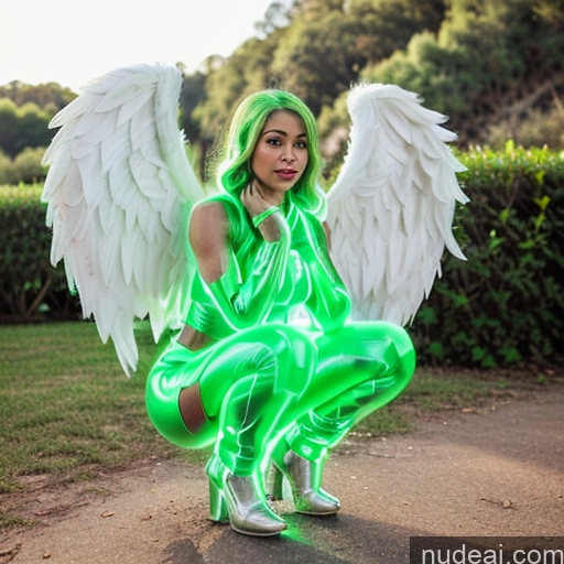 related ai porn images free for Woman Muscular Green Hair Front View Angel Superhero Neon Lights Clothes: Green Has Wings One Perfect Body 30s Happy Black Squatting Art By Mooncryptowow