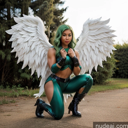 related ai porn images free for Woman Muscular Green Hair Front View Angel Superhero Has Wings One Perfect Body 30s Happy Black Squatting Art By Mooncryptowow