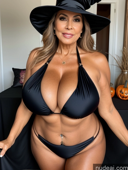 related ai porn images free for Milf One Busty Huge Boobs Thick Tanned Skin Front View Microkini Thong Brazilian 70s Halloween Witch