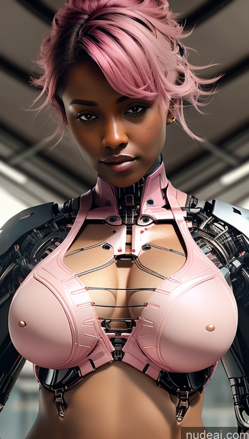 ai nude image of arafed woman in a pink bra top and black leather jacket pics of Busty Pubic Hair Tanned Skin Dark Skin Pink Hair French Close-up View Crop Top Futuristicbot V2 Phoenixdress Huge Tits, Hard Nipples