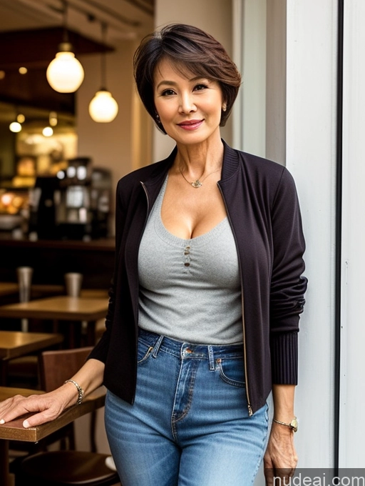 related ai porn images free for Milf Perfect Boobs Perfect Body Beautiful 70s Sexy Face Short Hair Chinese Cafe Jacket Jeans Casual Stylish Secretary Professor Shirt Sweater Cleavage Detailed