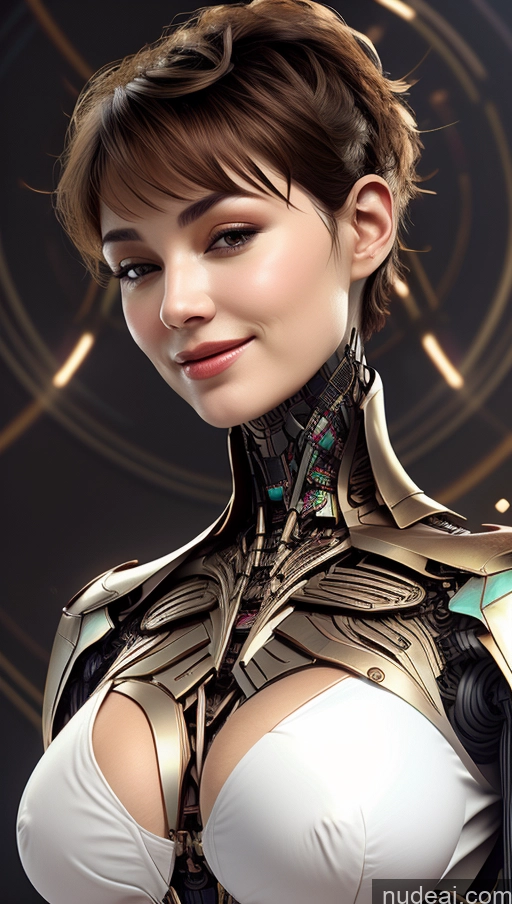 ai nude image of arafed woman in a futuristic suit with a futuristic look pics of Afingering Busty Laughing Phoenixdress French Tanned Skin Futuristicbot V2 Pixie Huge Tits, Hard Nipples Perfect Boobs