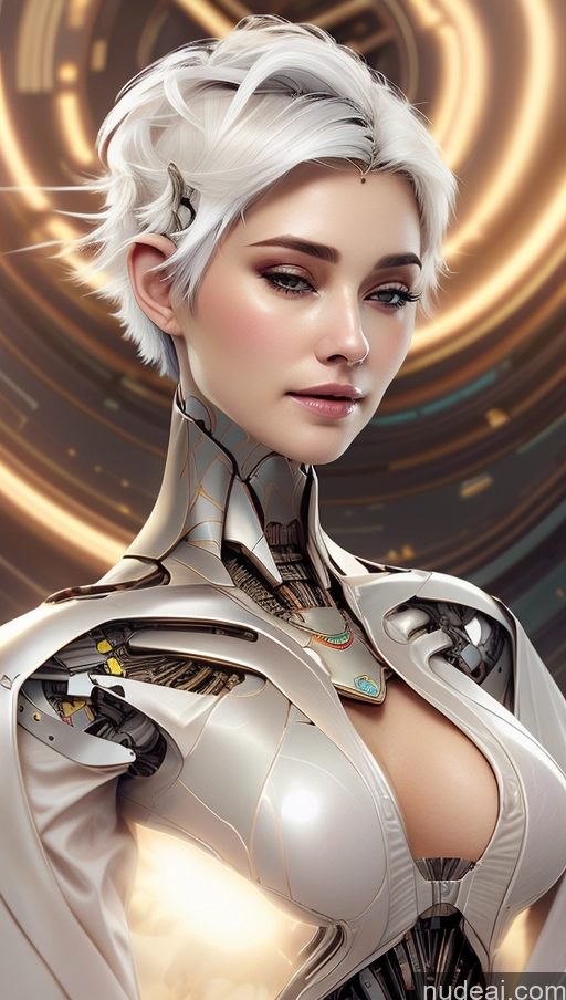 ai nude image of a close up of a woman in a futuristic suit with a futuristic look pics of Afingering Busty Laughing Phoenixdress Tanned Skin Futuristicbot V2 Pixie Huge Tits, Hard Nipples Perfect Boobs Greek White Hair