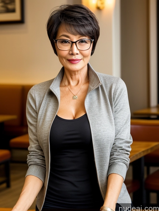 related ai porn images free for Milf Perfect Boobs Perfect Body Beautiful 70s Glasses Sexy Face Short Hair Chinese Cafe Casual Jacket Sweater Stylish Secretary Professor Shirt Blouse Cleavage Detailed Dark Lighting