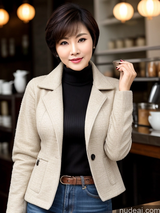 related ai porn images free for Milf Perfect Boobs Perfect Body Beautiful Sexy Face Short Hair Cafe Jacket Jeans Casual Stylish Secretary Professor Shirt Sweater Cleavage Detailed Chinese 70s Dark Lighting