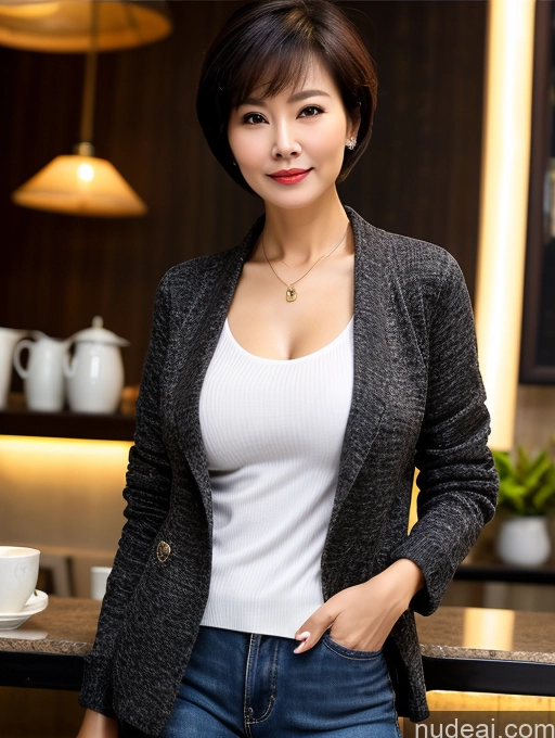 related ai porn images free for Milf Perfect Boobs Perfect Body Beautiful 70s Sexy Face Short Hair Chinese Cafe Casual Jacket Sweater Stylish Secretary Professor Shirt Blouse Cleavage Detailed Dark Lighting