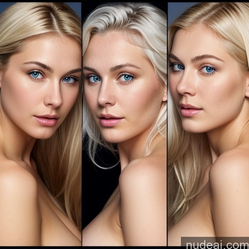 ai nude image of three pictures of a woman with blue eyes and blonde hair pics of 18 Busty Slicked White Hair Scandinavian