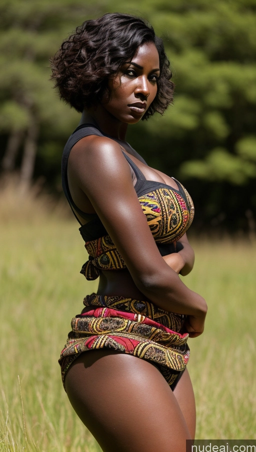 related ai porn images free for Superheroine One Busty Beautiful Thick Dark Skin 20s Serious Angry Black Hair Short Hair African Dark Fantasy Meadow Front View Traditional