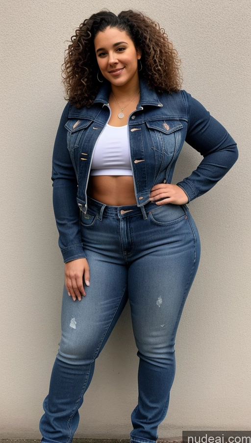 ai nude image of a pregnant woman in a white top and jeans posing for a picture pics of Athlete Big Ass Big Hips Jeans Jacket Curly Hair