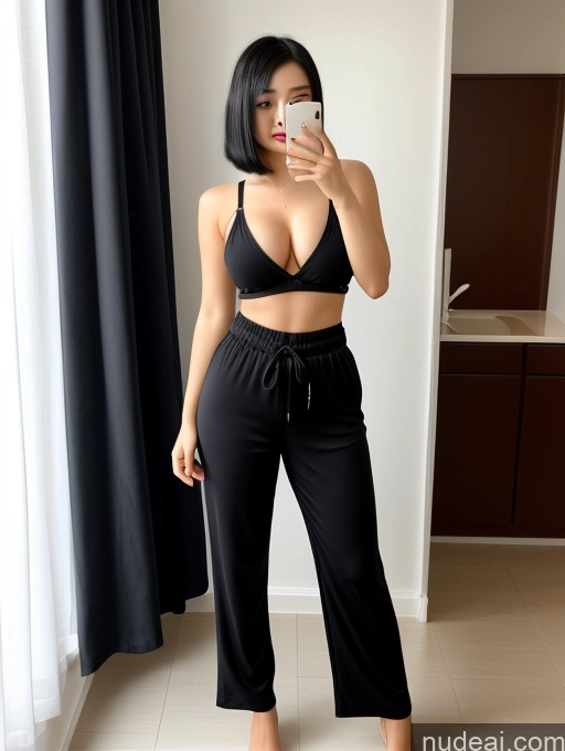 related ai porn images free for Sorority One Perfect Boobs Beautiful Lipstick Thick Short Perfect Body 20s Black Hair Bobcut Chinese Front View Harem Pants