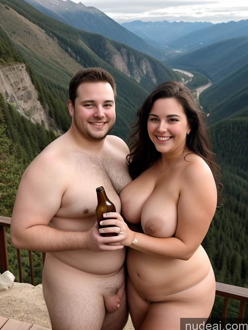 related ai porn images free for Busty Thick Chubby Fat 40s Woman + Man Two Happy Seductive Black Hair Long Hair White Mountains Front View Massage Beer